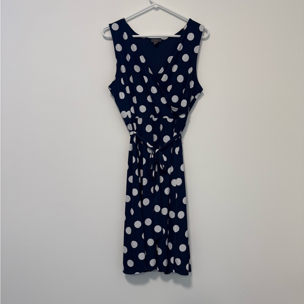 Blue and White V-Neck Dress